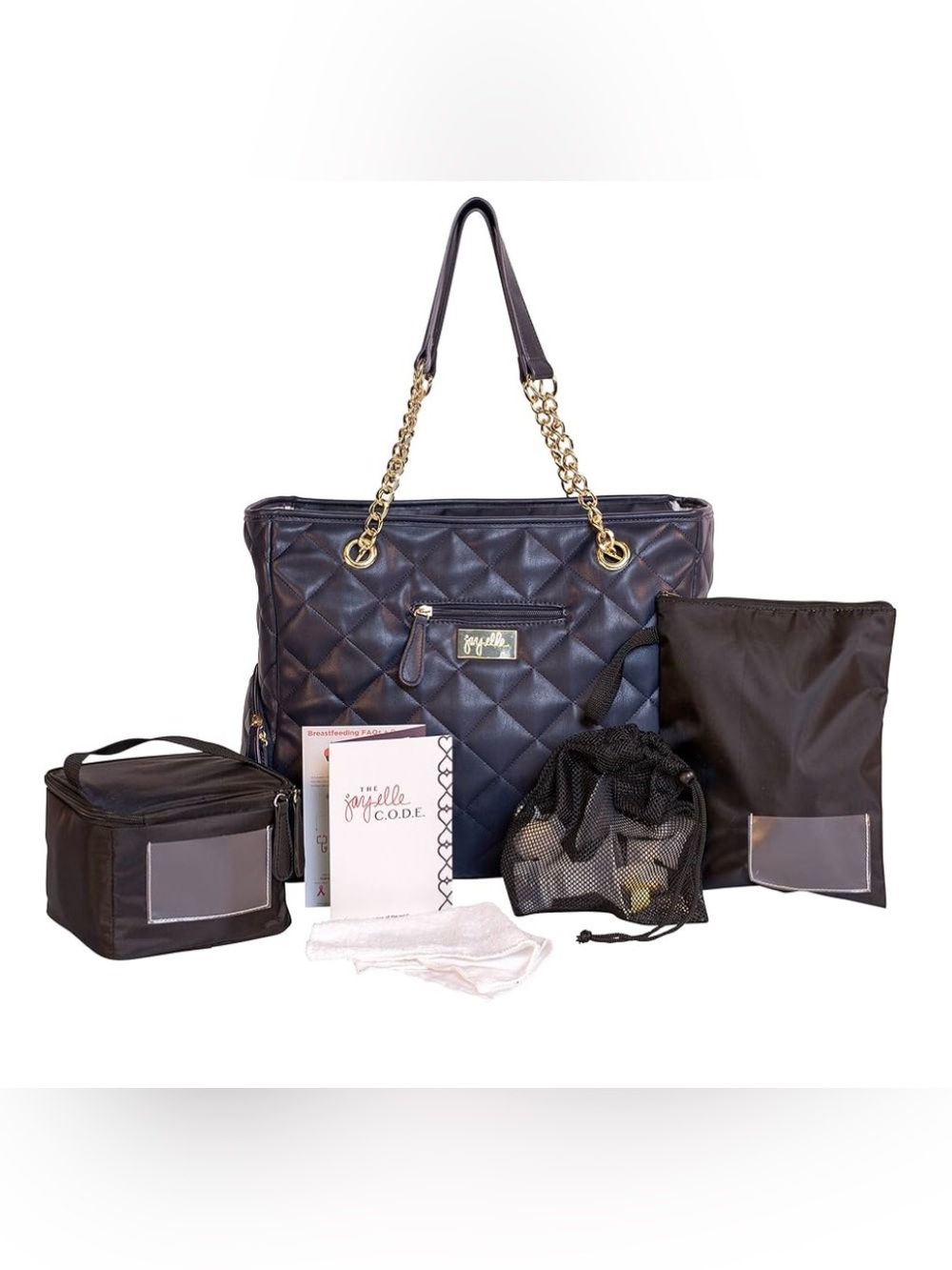 Jay Elle Duchess Quilted Navy Baby Breast Pump Bag w/ Gold Chain | 6-Piece Set - Picture 2 of 16